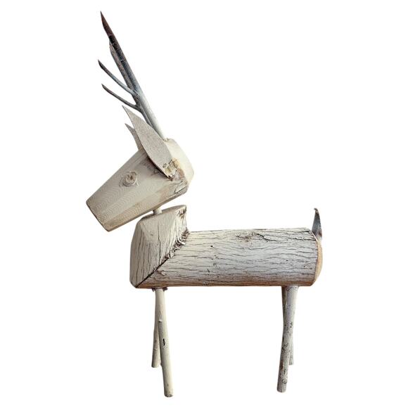 Rustic Primitive Carved Wood Reindeer Set Of 2 - Picture 3 of 6